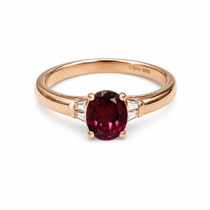 Authentic Womens Tanzanian Garnet Ring Size 7 Zircon Solitaire Sterling 925 Gold Plated