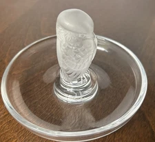 Vintage Lalique Signed Crystal France Frosted Bird Hawk Owl Ring Holder Pin Dish