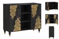 Sideboard Mit Regal Schwarz 90X33X75 Cm Massivholz Mango