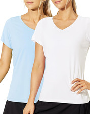 Women'S Quick Dry Short Sleeve T-Shirts V-Neck UPF 50 Tops Workout Athletic Fit