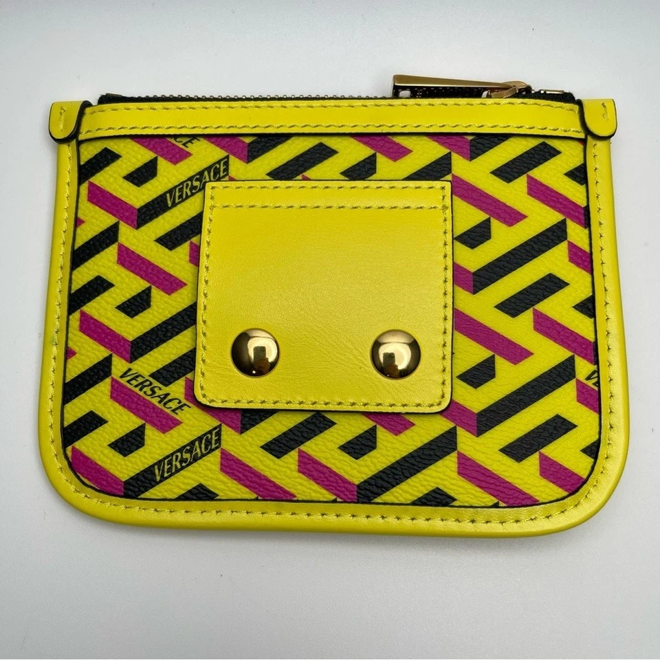Versace Coated Canvas Calfskin La Greca Modular Zip Pouch - Yellow - Preowned - Image 3 of 4