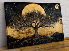 Tree of Life Gold Moon Canvas Wall Art Abstract Framed Picture Print Decor New