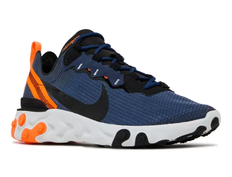 Nike® Para hombres 10 React Element 55 SE Entrenadores en Azul Marino Medianoche/Naranja Total Foto 3 de 4
