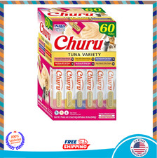 INABA Churu Cat Treats, Grain-Free, Creamy Pur e 60 Servings, Tuna Variety Box