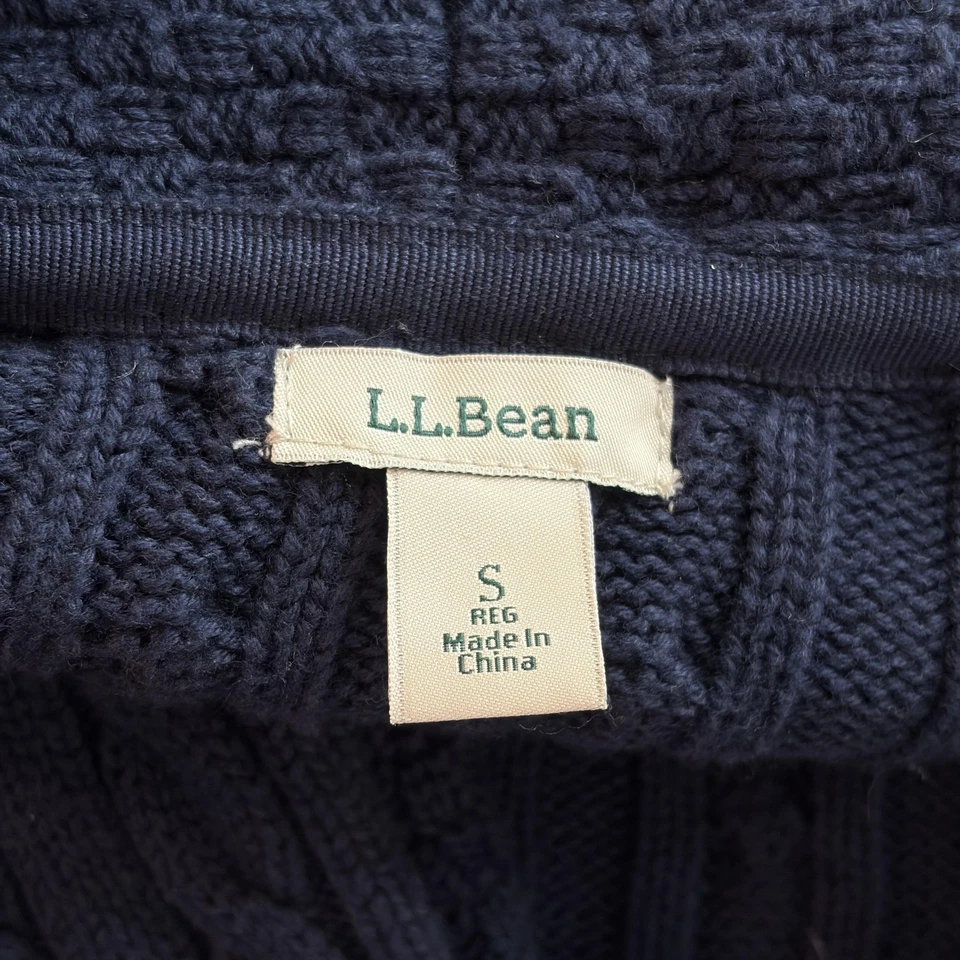 LL Bean свитер женщин маленький темно-синий кабель трикотажа шаль воротник открытый передний кардиган - Изображение 2 из 4