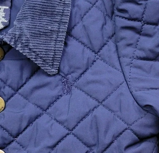 Ralph Lauren 绗缝夹克女孩 4/4T 蓝色卡扣灯芯绒领口袋 — 第 3/4 张图片