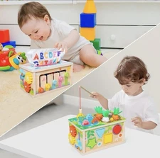 6-in-1 Montessori Tissue Box Toy for 6+ Months Baby, Wooden Activity Cube