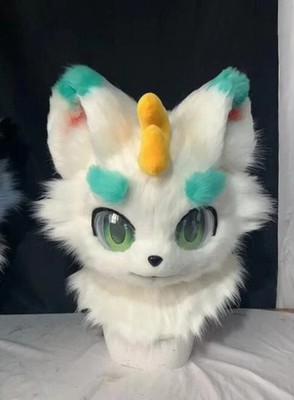 Fursuit Long haired Dog Fox Mascot Party Halloween Fur Cosplay(head)