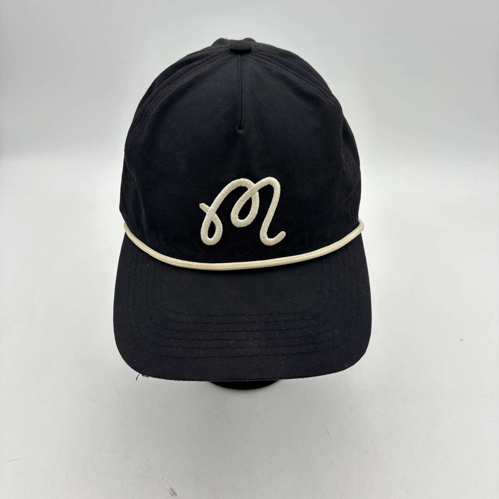 Malbon Golf M Script Rope Snapback Hat Mens Black Adjustable Dad Cap Embroidered