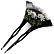 VTG Japanese Ogi-kanzashi Hair Ornament Lacquered Celluloid Fan Shaped Design
