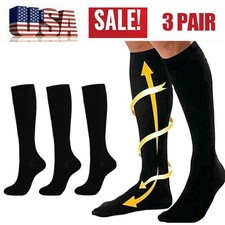 3 Pairs Medical Compression Socks for Women and Men 20-30 mmHg Knee High Socks