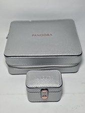 Pandora Silver Zip Around Travel Case Bracelets/Charms Organizer w/Ring Box