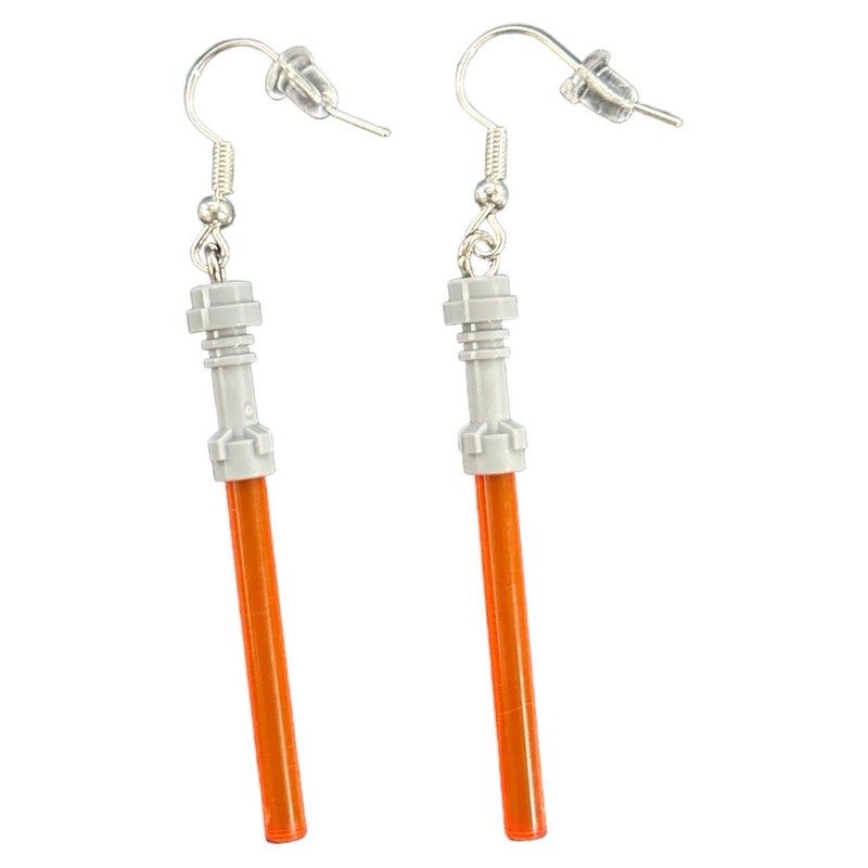 Orange Lightsaber Earrings made with toy bricks