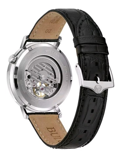 Bulova - Aerojet, Stainless Steel Black Leather Automatic Men's Watch - 96A315 - Picture 2 of 6