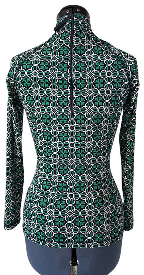 J Crew Womens Rash Gurard Blue Geeen Lattice Ring Print Longsleeve Swim Shirt M - Image 3 of 4