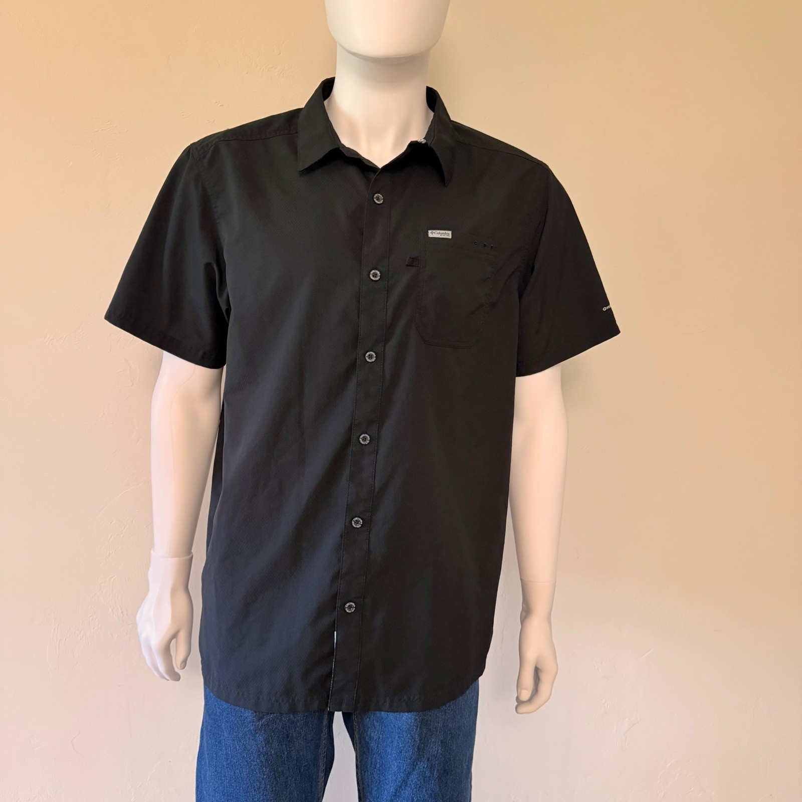 Columbia PFG Mens Black Short Sleeve Vented Fishing Shirt Omni-Shade Size L