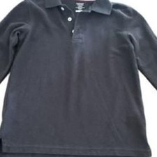 French Toast Boys Uniform Long Sleeve Pique Polo Shirt Navy Blue Size L 10/12