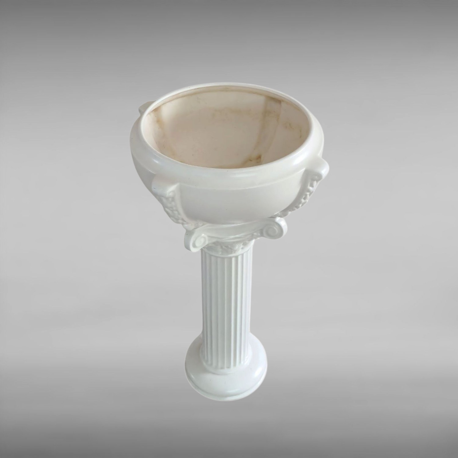 Vtg 60s Haeger Ivory Matte Glazed Ceramic Pottery Planter Bowl & Pedestal Set 