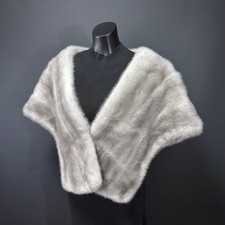 Sapphire Mink Real Fur Shawl Silver Gray 142cm x 40cm Used