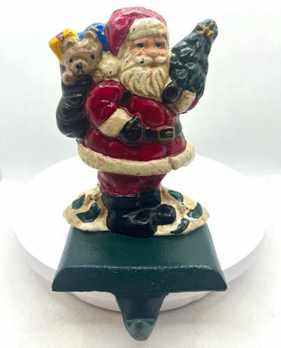 Vintage hand painted cast iron Santa Claus Christmas stocking holder