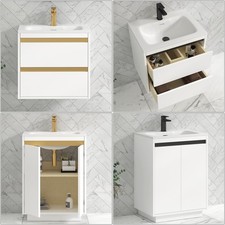 600/800mm Bathroom Vanity Unit Stone Basin Sink White Wall Hung Floor Standing