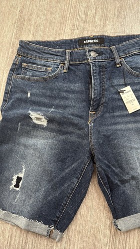 Express Denim Shorts Mens Size 33 Blue Slim Stretch Distressed Bermuda - Picture 2 of 8
