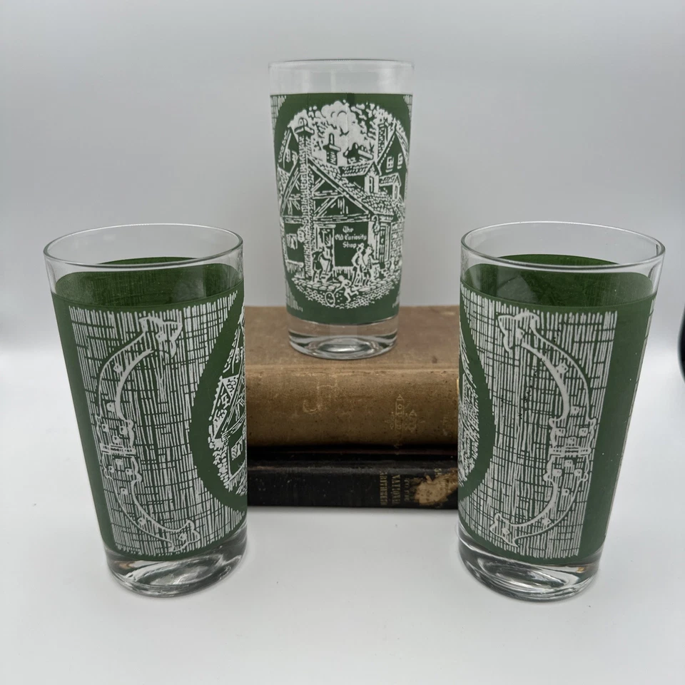 Set of 3 Royal China The Old Curiosity Shop 12 oz Green Tumblers Scarce MCM - Image 2 of 4
