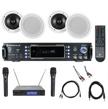 Rockville Karaoke Bluetooth Amp/Mixer  4 8" Ceiling Speakers  Wireless Mics