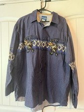 Vintage Men's Wrangler Button Down Western Shirt Pearl Snap Blue Bull Rider 2XL