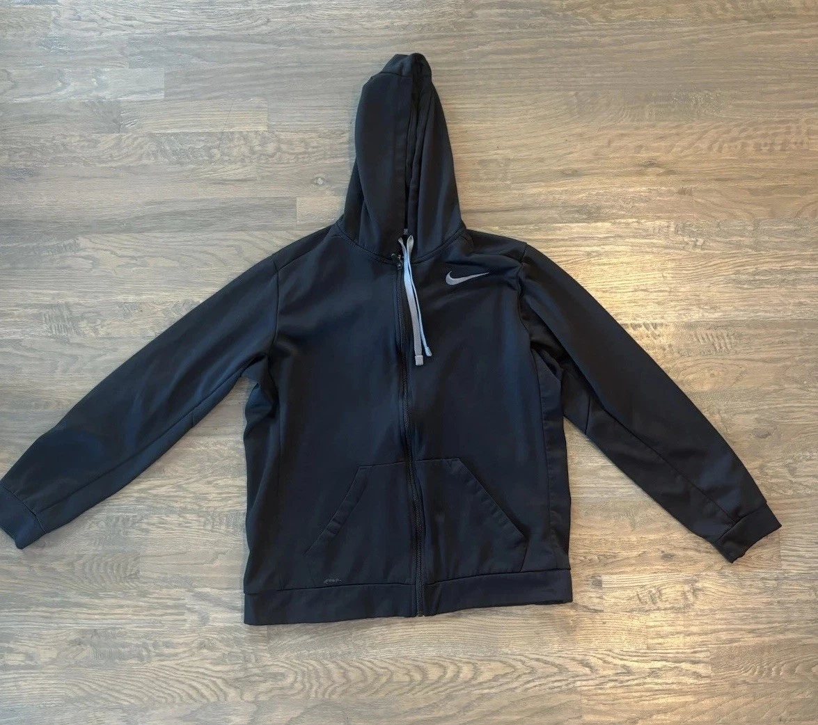 Nike Therma-FIT Hoodie Mens Large Black Full Zip Jacket Sweatshirt Athletic
