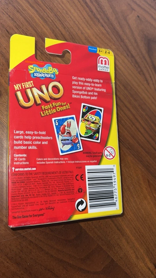 NEW My First UNO Spongebob Squarepants King Size Card Game Preschool Mattel RARE - Image 3 of 3