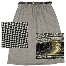 Houndstooth Midi Knit Skirt Belted Soft Twee 80s Vintage t Academia Preppy Sz 14