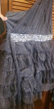 Trixxi Silver One Shoulder Rhinestone Ruffle Glitter Prom Dress Size 18
