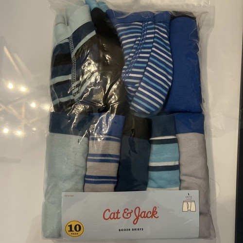 New! Cat & Jack Boys 10 pack Boxer Briefs Size L 10/12 Blue Striped