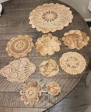 9 Grungy Tea Stained Country Primitive Rustic Crochet Doillies