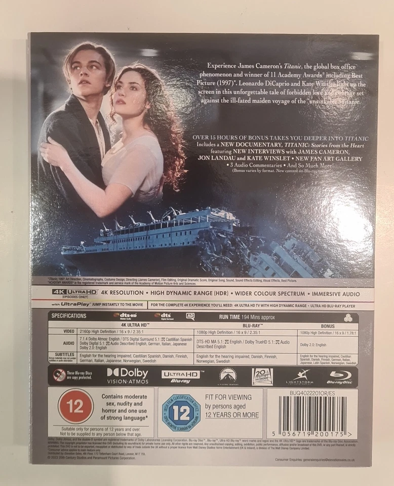 4K UHD BLU-RAY TITANIC BRAND NEW SEALED UK STOCK - Image 2 of 2