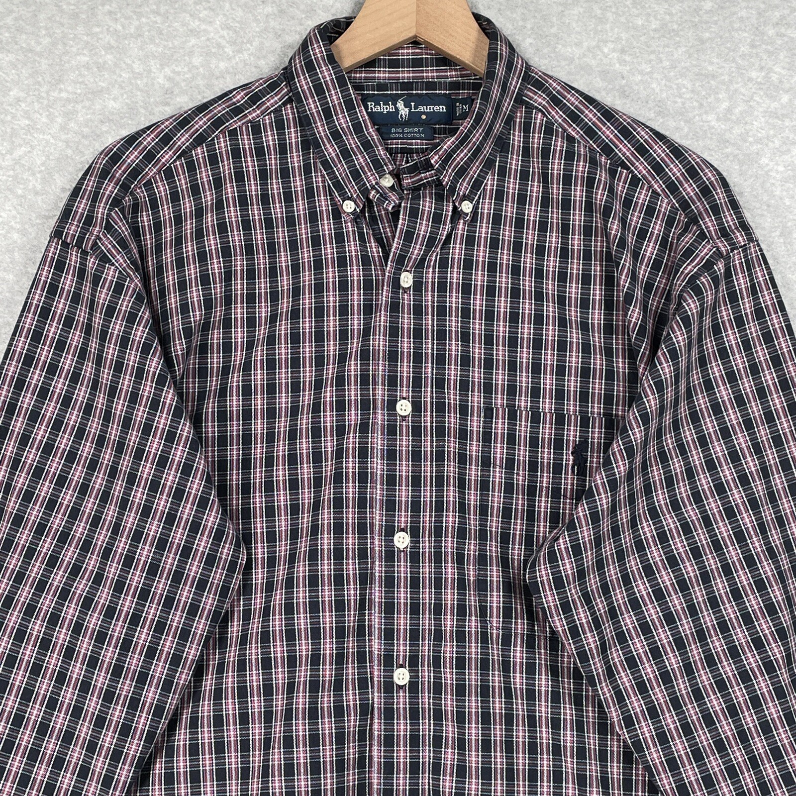 PONY Camicia grande Ralph Lauren uomo a quadri a maniche lunghe preppy con bottoni