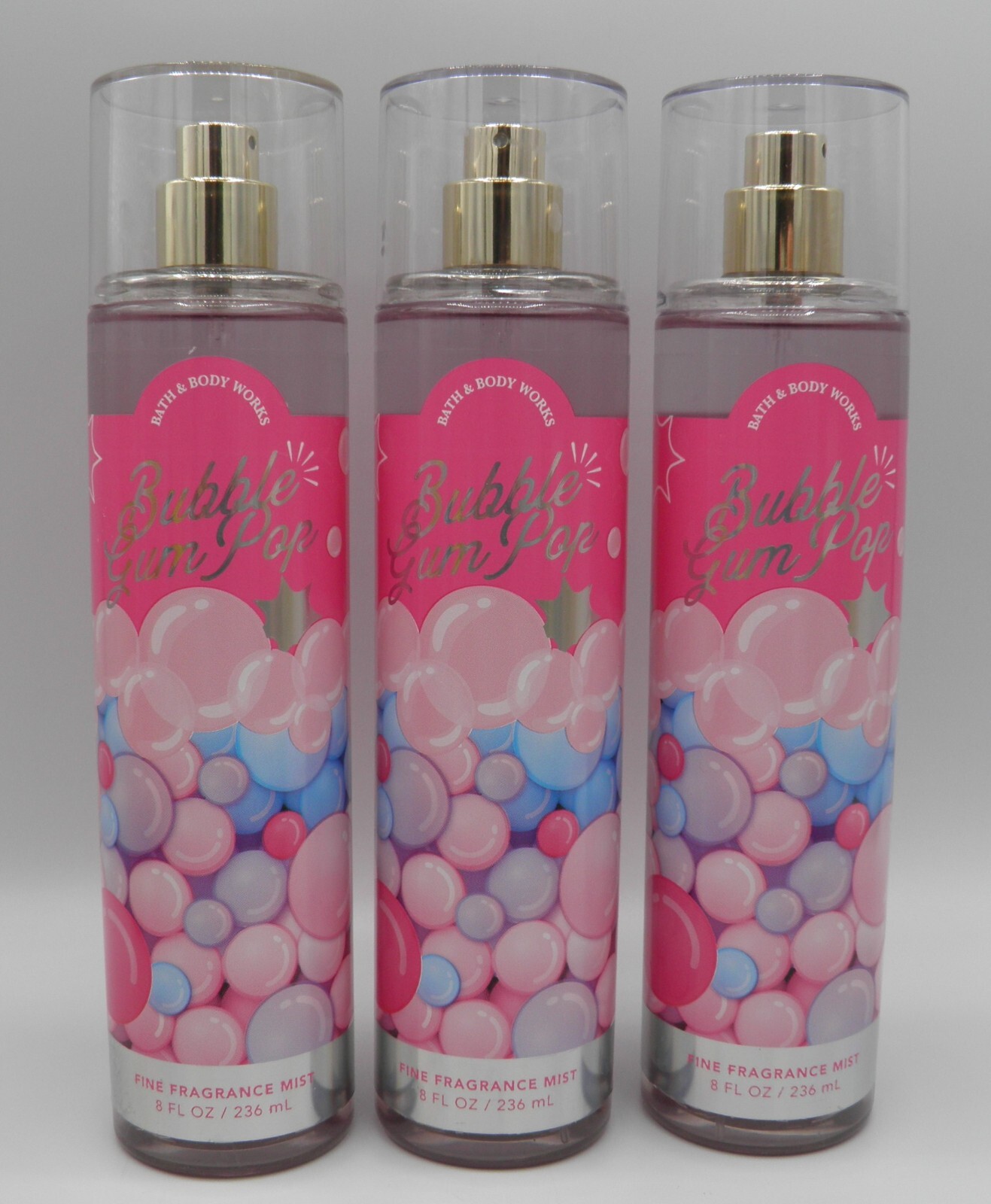 3 Pack Bath & Body Works BUBBLE GUM POP Fine Fragrance Mist Spray 8 fl.oz 