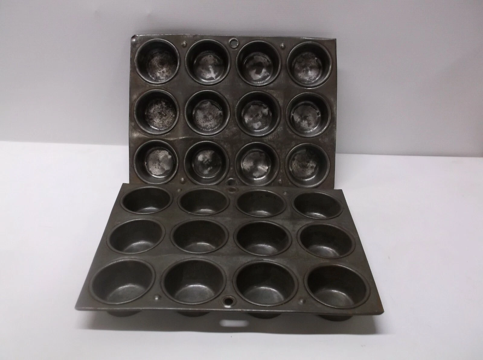 2 Vintage Tin Muffin Cupcake Pans 12 Holes 2'' Diameter Country Kitchen