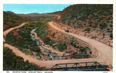 #ad Hairpin Turn on Apache Trail Arizona Postcard Scenic Road Bridge Desert Scene $3.88
