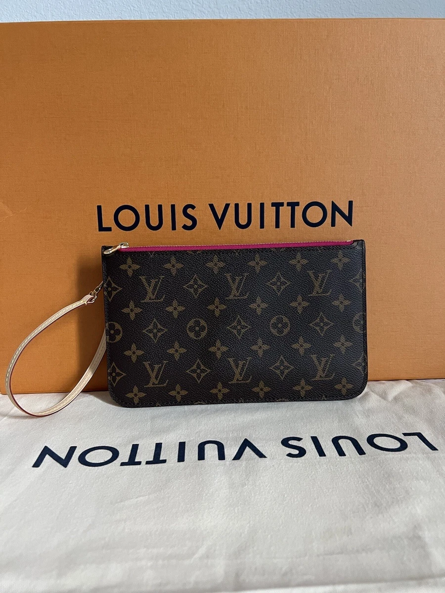 Louis Vuitton Neverfull Pouch clutch wristlet Beige Interior