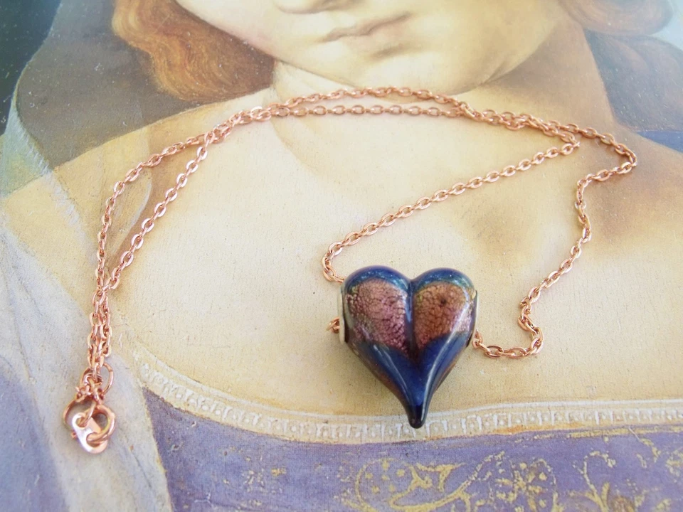 Nuevo Collar Corazón Vidrio Hinchado Día de San Valentín con Cadena de Oro Rosa Foto 4 de 4