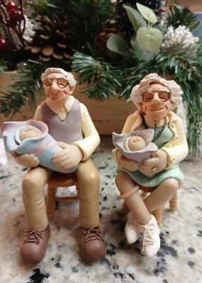 D. Manning Retired Couple Shelf Sitters, Grandma/ Grandpa On Stools. Figurines