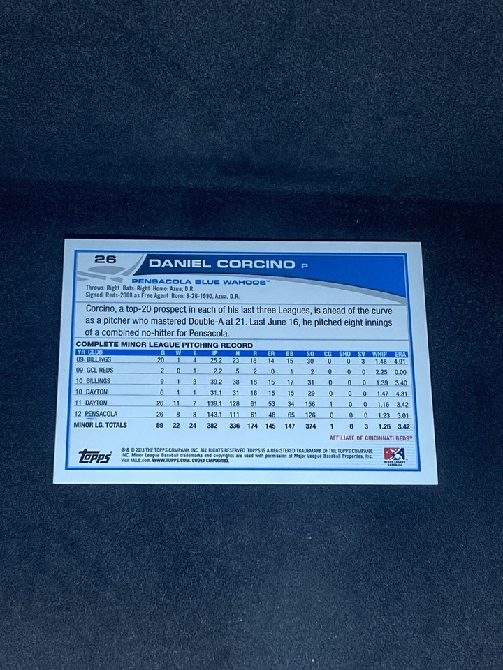 Daniel Corcino 2013 Topps Pro Debut 26 Pensacola Blue Wahoos Auto