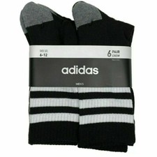 6 Pair Adidas MEN CLIMALITE CREW CUSHIONED DRY Socks BLACK WHITE Large 6-12 24