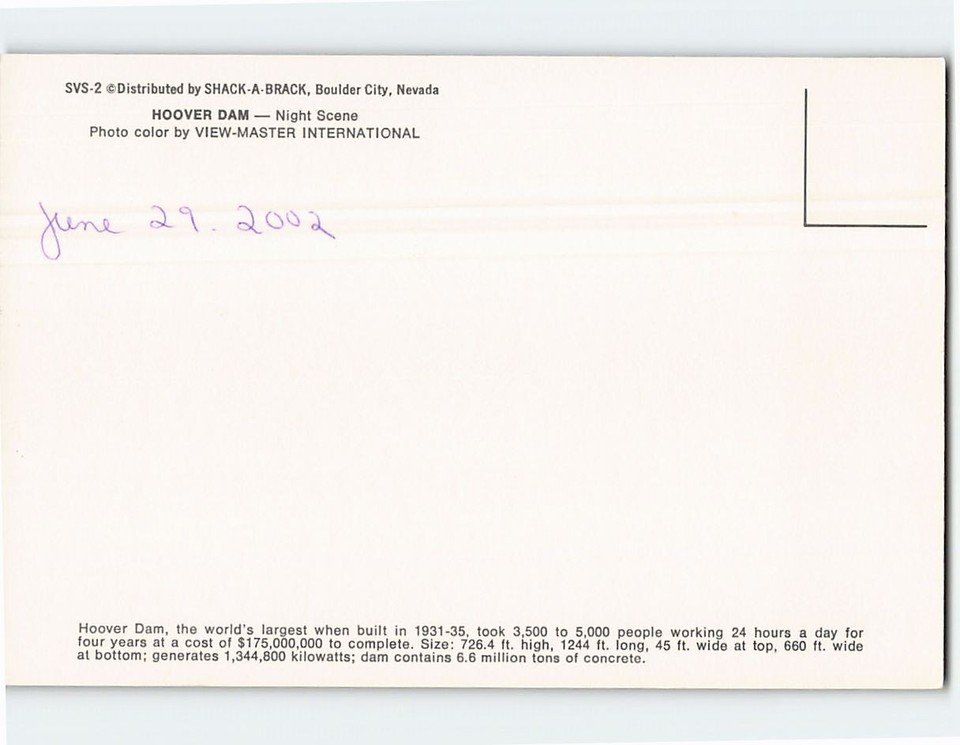 Postcard Night Scene, Hoover Dam eBay