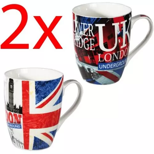 2 X COFFEE TEA DRINKING MUG CUP LONDON SOUVENIR GIFT SET KITCHEN FINE CHINA NEW