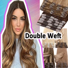 Extra Thick Clip In Real Remy Human Hair Extensions Double Weft Full Head 200g