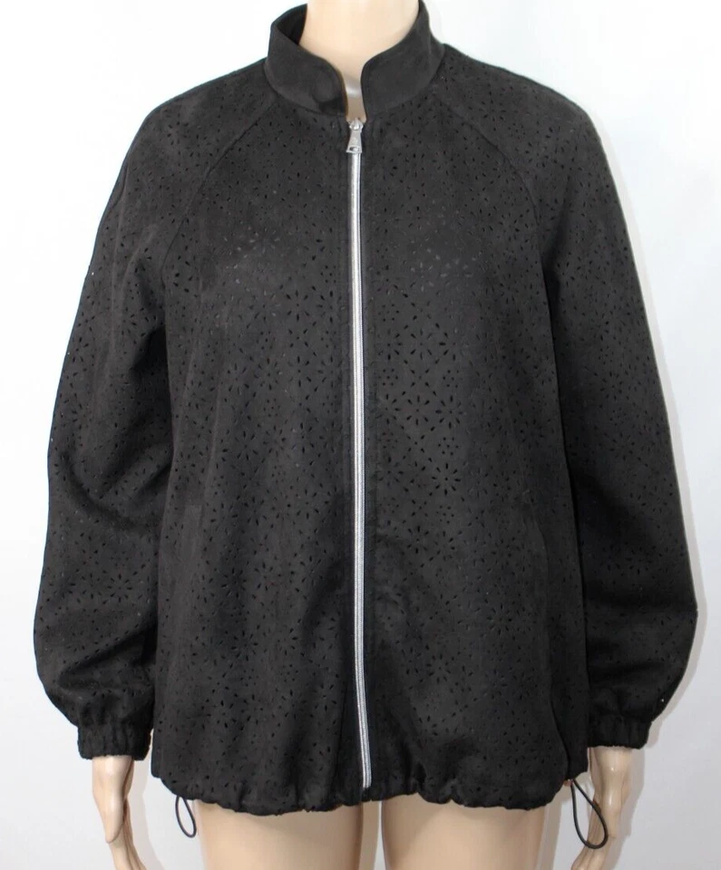 Chaqueta Dennis by Dennis Basso Negra Perforada Imitación Gamuza Mangas Raglán XXS