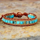 ALL-NEW Natural Turquoise Tube Stone Bracelet Leather Braided Healing Bracelet